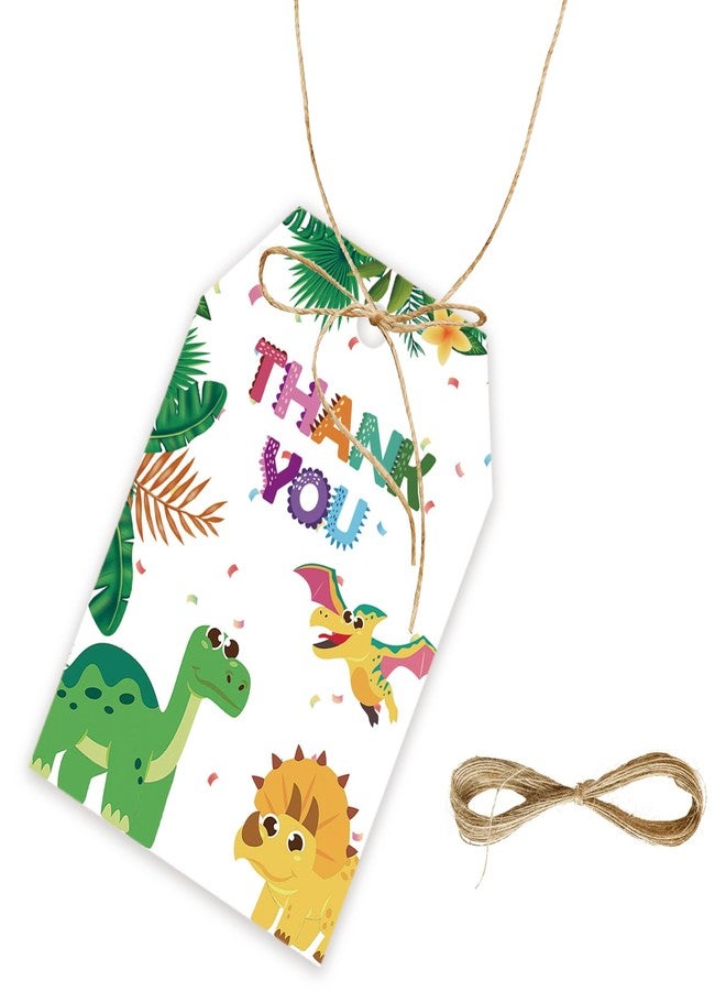 FORSHEEP 50pcs Dinosaur Thank You Tags, Dinosaur Gift Tag with String for Boy Birthday Party, Thank You Paper Tags for Dino Themed Gender Reveal/Jurassic Birthday Party Favors - Image 1